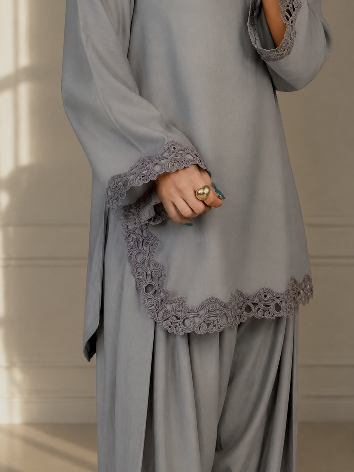 Dhuwan Grey 2 Piece Silk