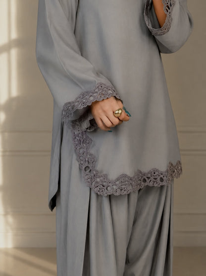 Dhuwan Grey 2 Piece Silk